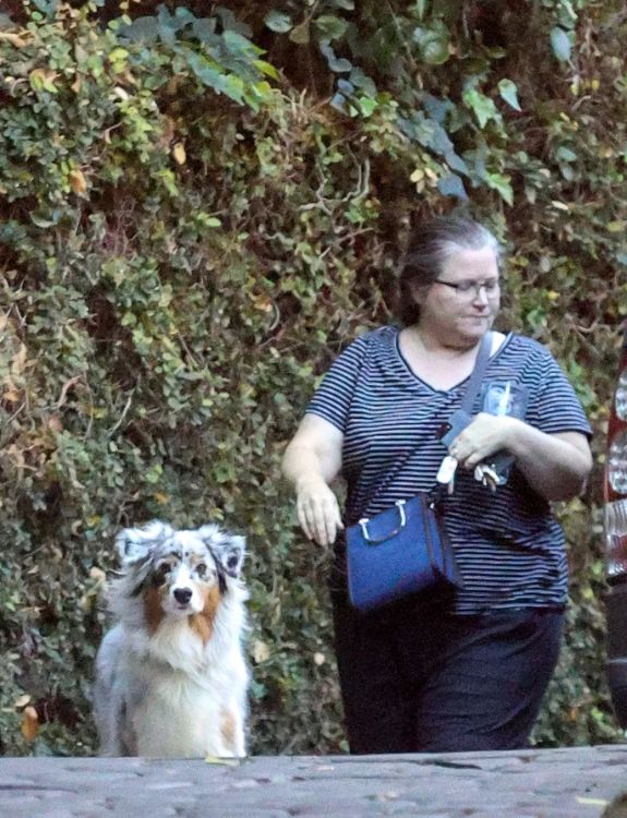 Bridget Fonda with her dog